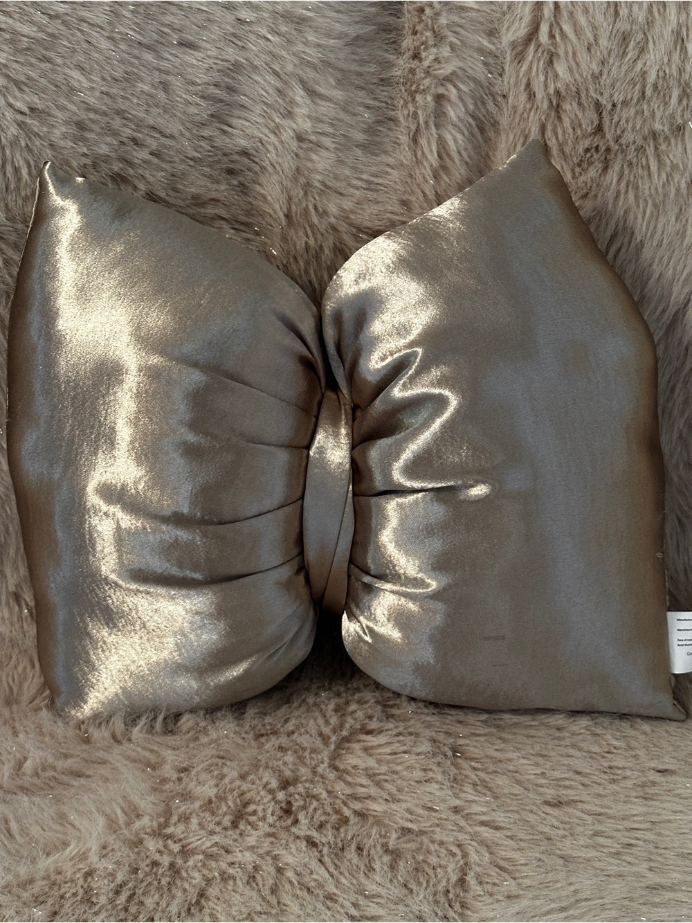 Shimmery Bow Accent Pillow in Champagne